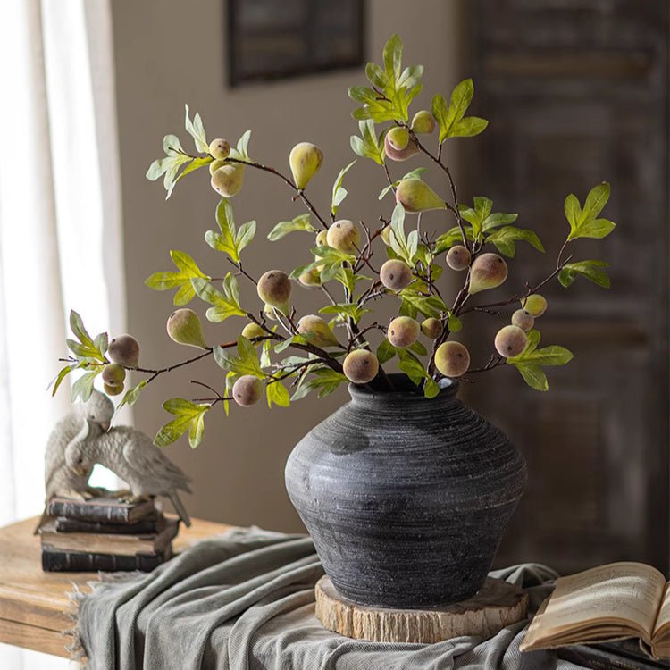 Wild Garden Faux Fig Stem 35.4in tall in gray vase with green leaves RusticReach flora on Tampa Home & Garden Store