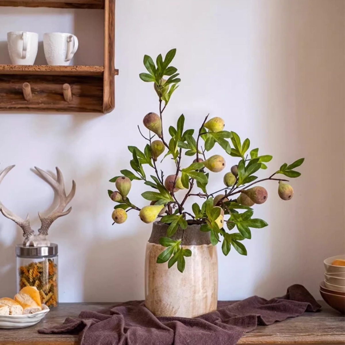 Wild Garden Faux Fig Stem in a ceramic vase with green leaves, RusticReach, 35.4 inches tall on Tampa Home & Garden Store