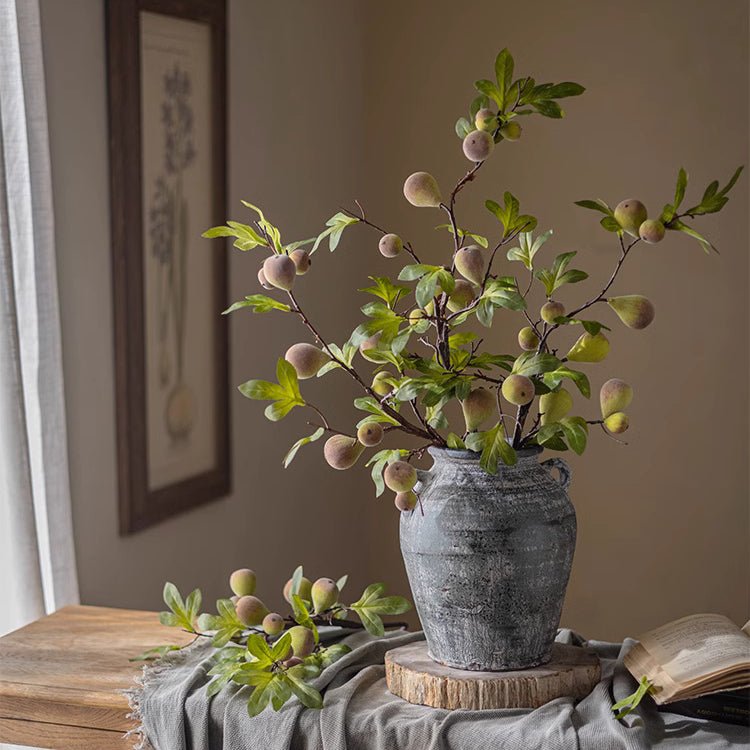 Wild Garden Faux Fig Stem RusticReach, 35.4in tall artificial flora in a gray vase with figs on Tampa Home & Garden Store
