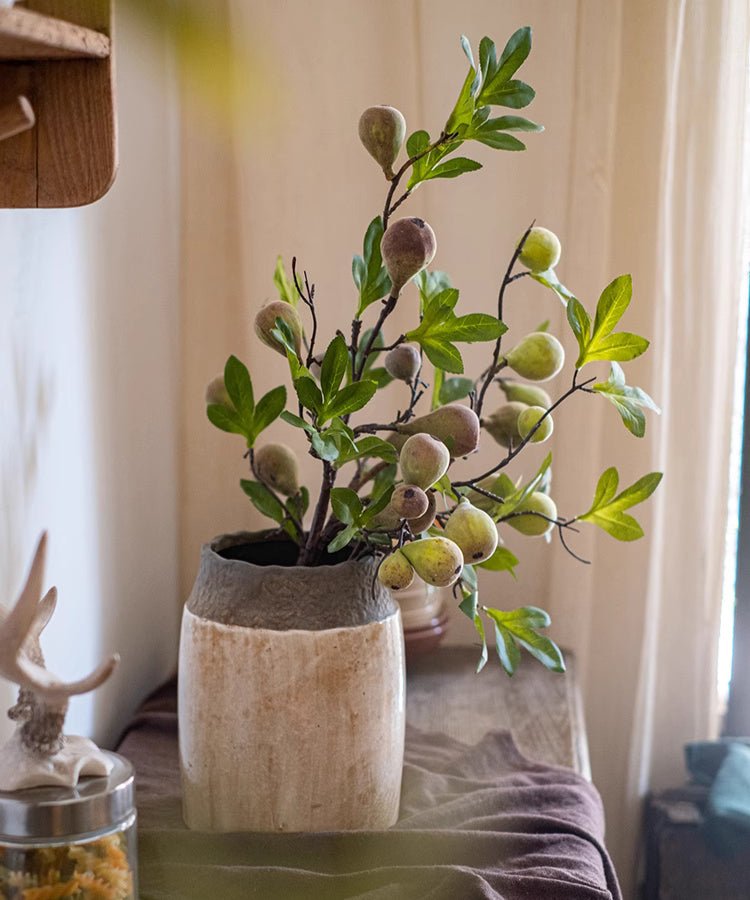 Wild Garden faux fig stem tall 35.4 inches with green leaves in a beige ceramic pot on Tampa Home & Garden Store