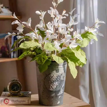 Wild Garden Greenery Bunch 22in artificial greenery in gray galvanized pot with white leaves on Tampa Home & Garden Store
