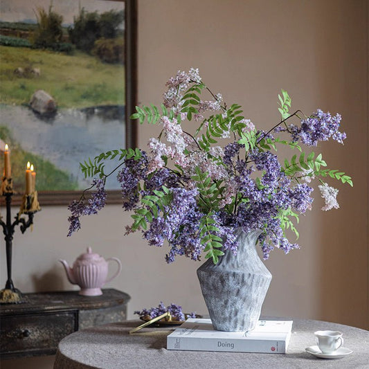 Enchanted Garden Wisteria Stem 51 inch tall artificial plant in gray vase with purple blooms on Tampa Home & Garden Store