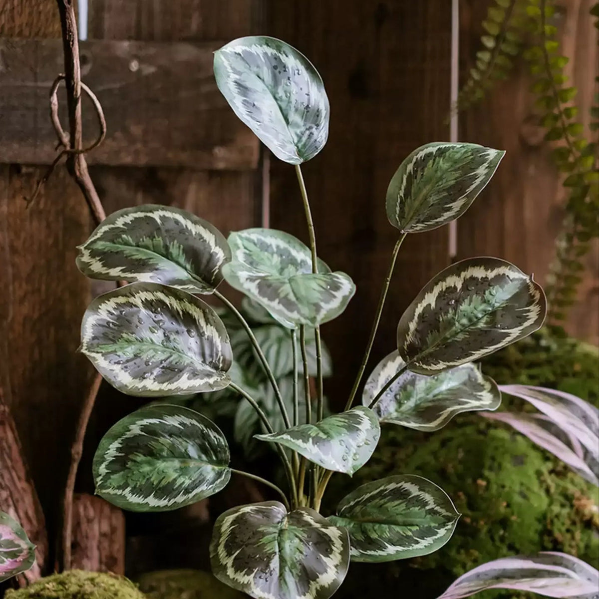 Wild Tropical Leaf Bunch artificial plant by RusticReach with variegated green leaves on stems on Tampa Home & Garden Store