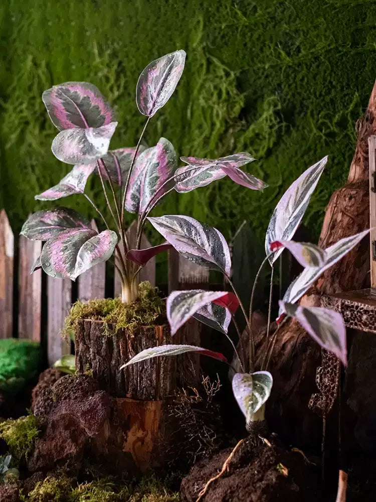 Wild Tropical Leaf Bunch artificial plant RusticReach with two clusters mossy log planter on Tampa Home & Garden Store