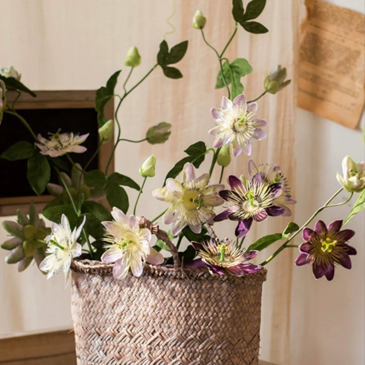 Wildflower Vine Stem 33in artificial flowering plant with lavender and white blossoms in a basket on Tampa Home & Garden Store