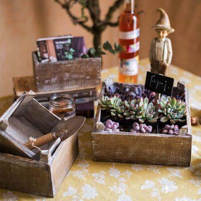 Square Solid Wood Table Box Set of 3 in weathered wood with succulent plants on Tampa Home and Garden Store