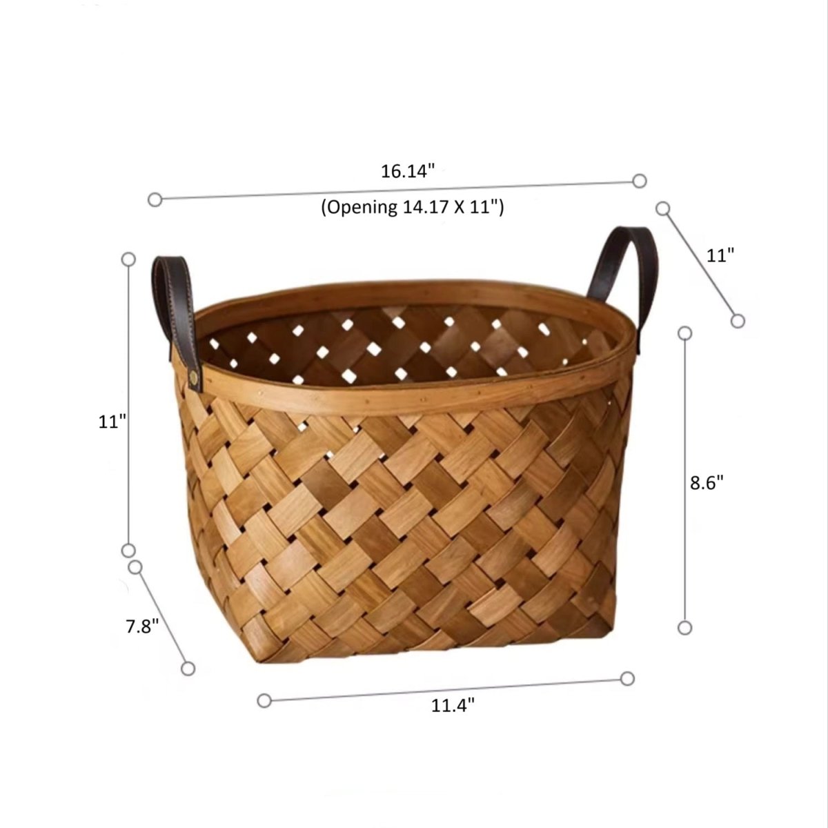 Rustic Handwoven Woodchip Basket by RusticReach, brown wicker with leather handles on Tampa Home & Garden Store