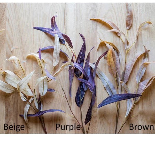 Whispers of Autumn Eucalyptus Stem 33" tall, RusticReach artificial non-flowering plant with beige, purple and brown leaves on Tampa Home & Garden Store