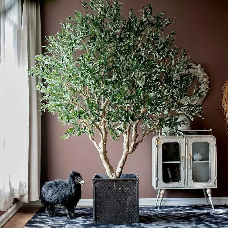 Extra Large Artificial Olive Tree 90 inches tall by RusticReach in black planter on Tampa Home & Garden Store
