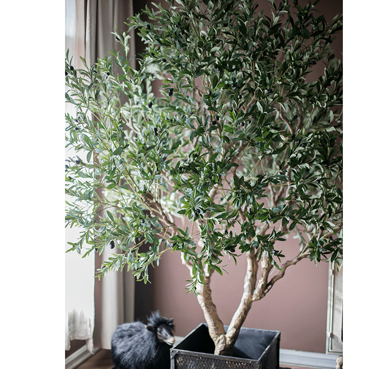 Extra Large Artificial Olive Tree 90 inch Tall RusticReach in metal planter with olive leaves on Tampa Home & Garden Store