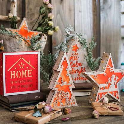 Christmas decorative light box in red by RusticReach with wooden star and tree silhouettes on Tampa Home & Garden Store