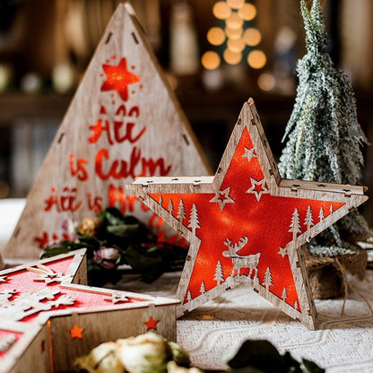 Star-shaped red light box with white trees and reindeer, rustic Christmas decor on Tampa Home & Garden Store