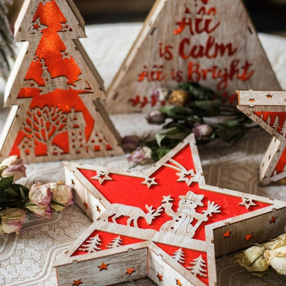 Christmas decorative light box in red, wooden star with white silhouettes by RusticReach on Tampa Home & Garden Store