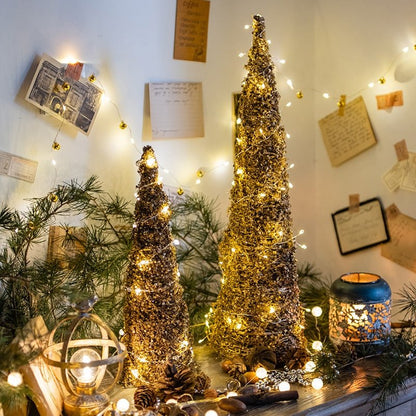Christmas Rattan Cone Tree in Gold set of 2 with warm fairy lights RusticReach on Tampa Home & Garden Store