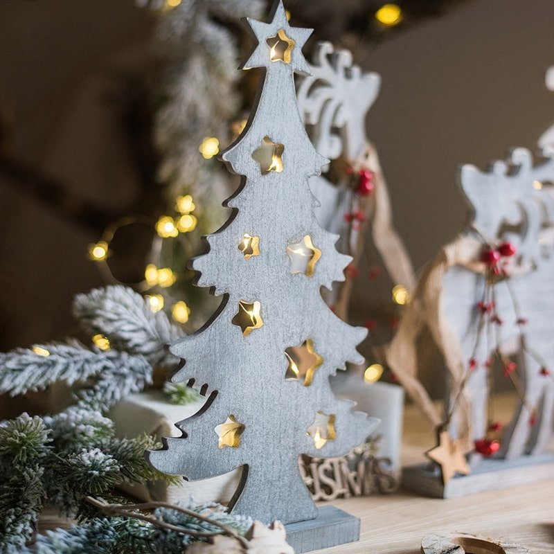 RusticReach wooden Christmas tree decoration with star cutouts lit from within on Tampa Home & Garden Store
