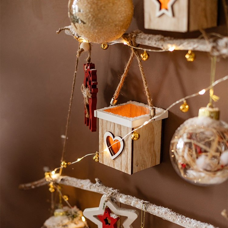 Christmas tree wood box candle holder ornament with heart cutout, RusticReach on Tampa Home & Garden Store