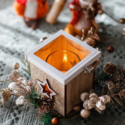 RusticReach Christmas Tree Wood Box Candle Holder Ornament with amber glow on Tampa Home & Garden Store