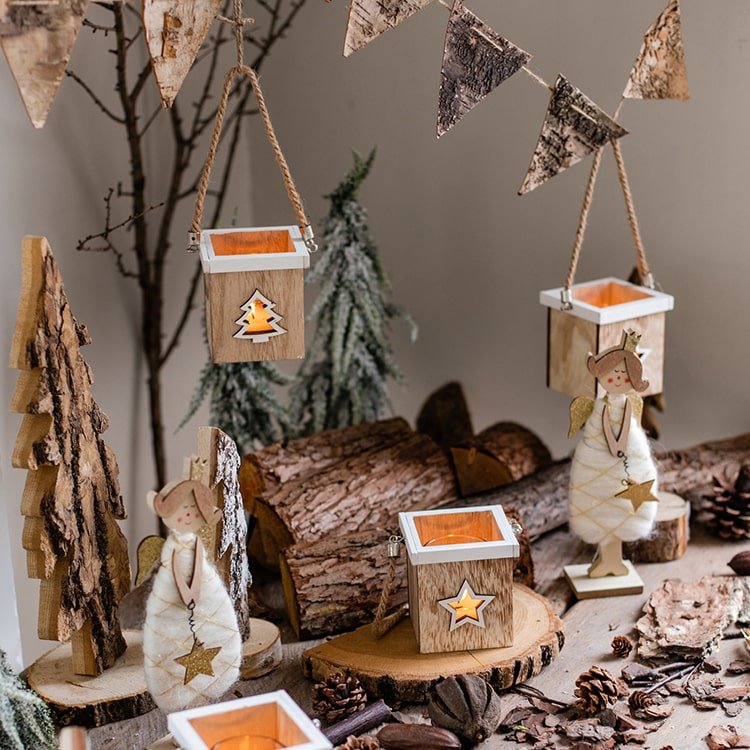 Christmas Tree Wood Box Candle Holder Ornament set, RusticReach natural wood on Tampa Home & Garden Store
