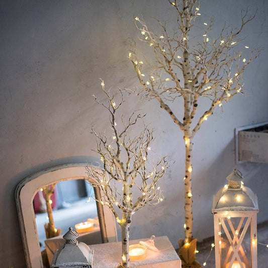 Christmas Withered White Faux Tree pair by RusticReach with warm LED lights on Tampa Home & Garden Store