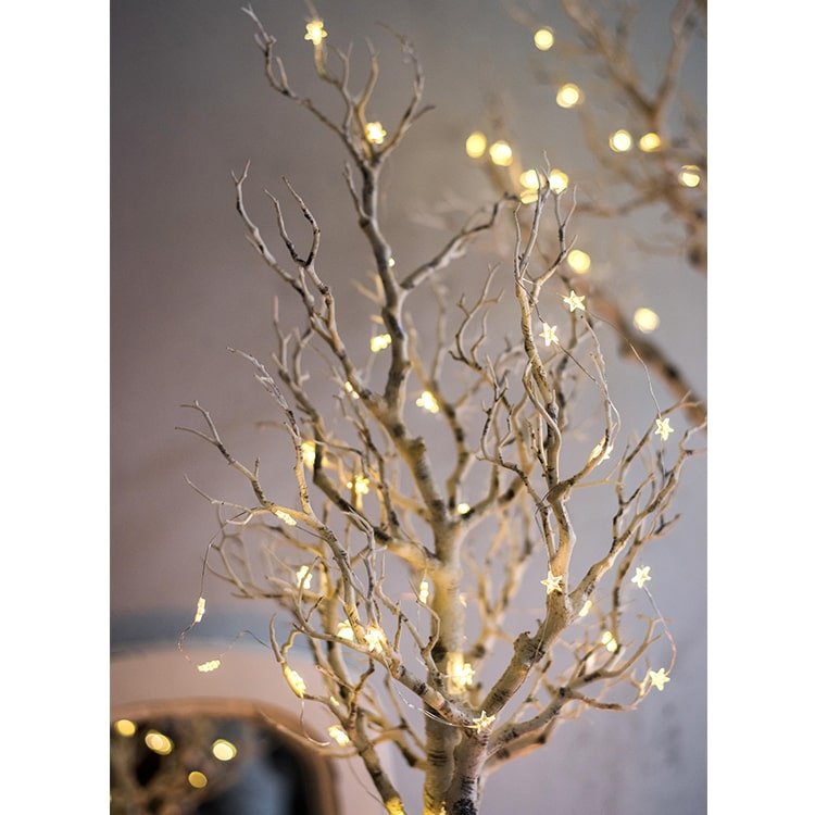 Christmas Withered White Christmas Tree Faux with twig branches and warm star lights on Tampa Home & Garden Store