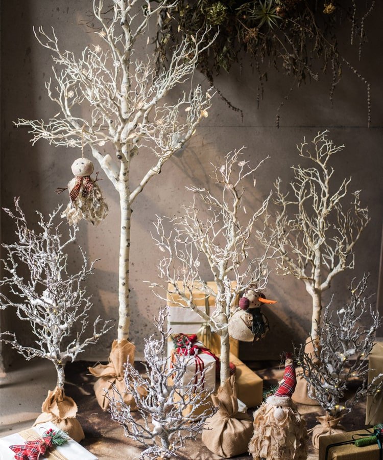 Christmas Withered White Christmas Tree Faux by RusticReach; white trees on burlap bases on Tampa Home & Garden Store