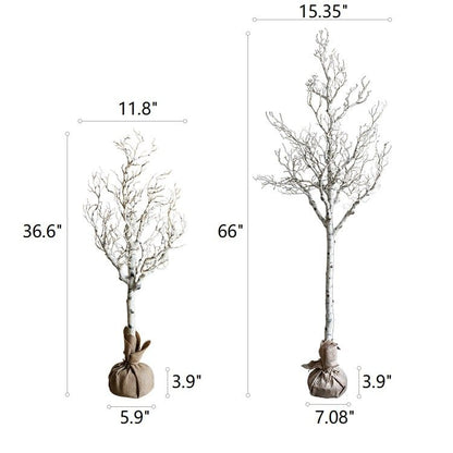 RusticReach Christmas Withered White Faux Tree with burlap base shown in 66in and 36.6in heights on Tampa Home & Garden Store