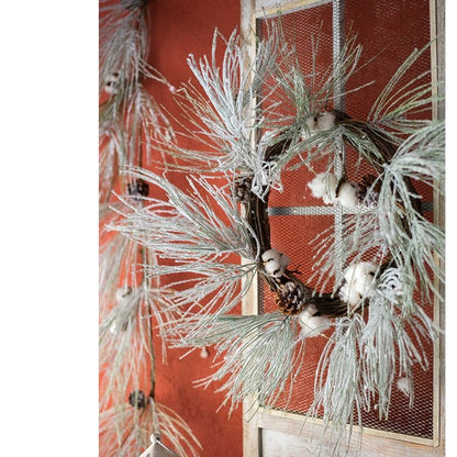 RusticReach Christmas faux snow pine needle wreath with frosted needles and pinecones on Tampa Home & Garden Store