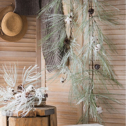 RusticReach Christmas faux snow pine needle wreath vine with cotton accents on Tampa Home & Garden Store