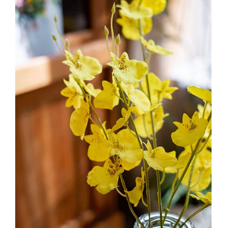 Faux silk yellow dancing lady orchid stem bundle, 19 inches tall, RusticReach on Tampa Home & Garden Store