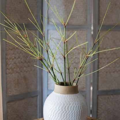 Artificial Zen Style Bamboo Stem 30 in tall white vase with beige neck and green stalks on Tampa Home & Garden Store