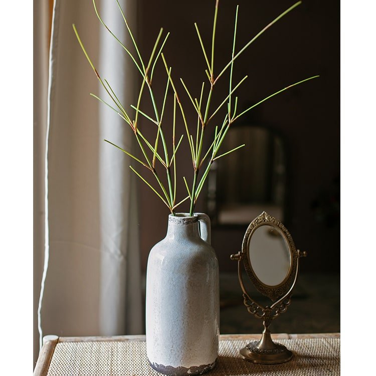 Artificial Zen style bamboo stems in a tall 30-inch gray ceramic bottle vase, RusticReach on Tampa Home & Garden Store