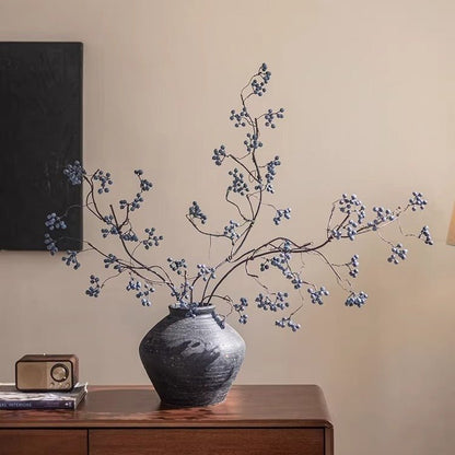 Zen Style Blue Berry Stem 37.5in tall artificial plant in ceramic vase RusticReach on Tampa Home & Garden Store