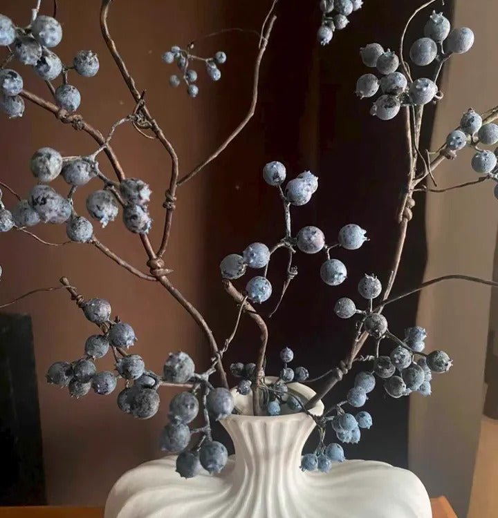 Zen Style Blue Berry Stem artificial plant with gray berries in vase RusticReach 37.5 in tall on Tampa Home & Garden Store