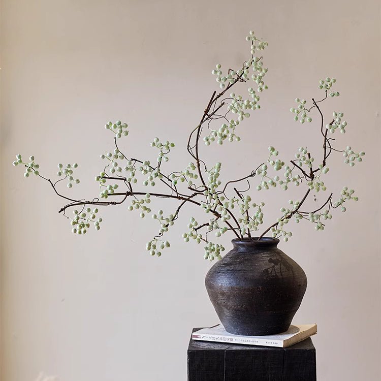 Zen Style light green berry stem, RusticReach, 37.8 inches tall in dark ceramic vase on Tampa Home & Garden Store