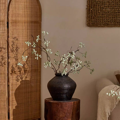 Zen Style light green berry stem RusticReach in a dark ceramic vase with twisting branches on Tampa Home & Garden Store