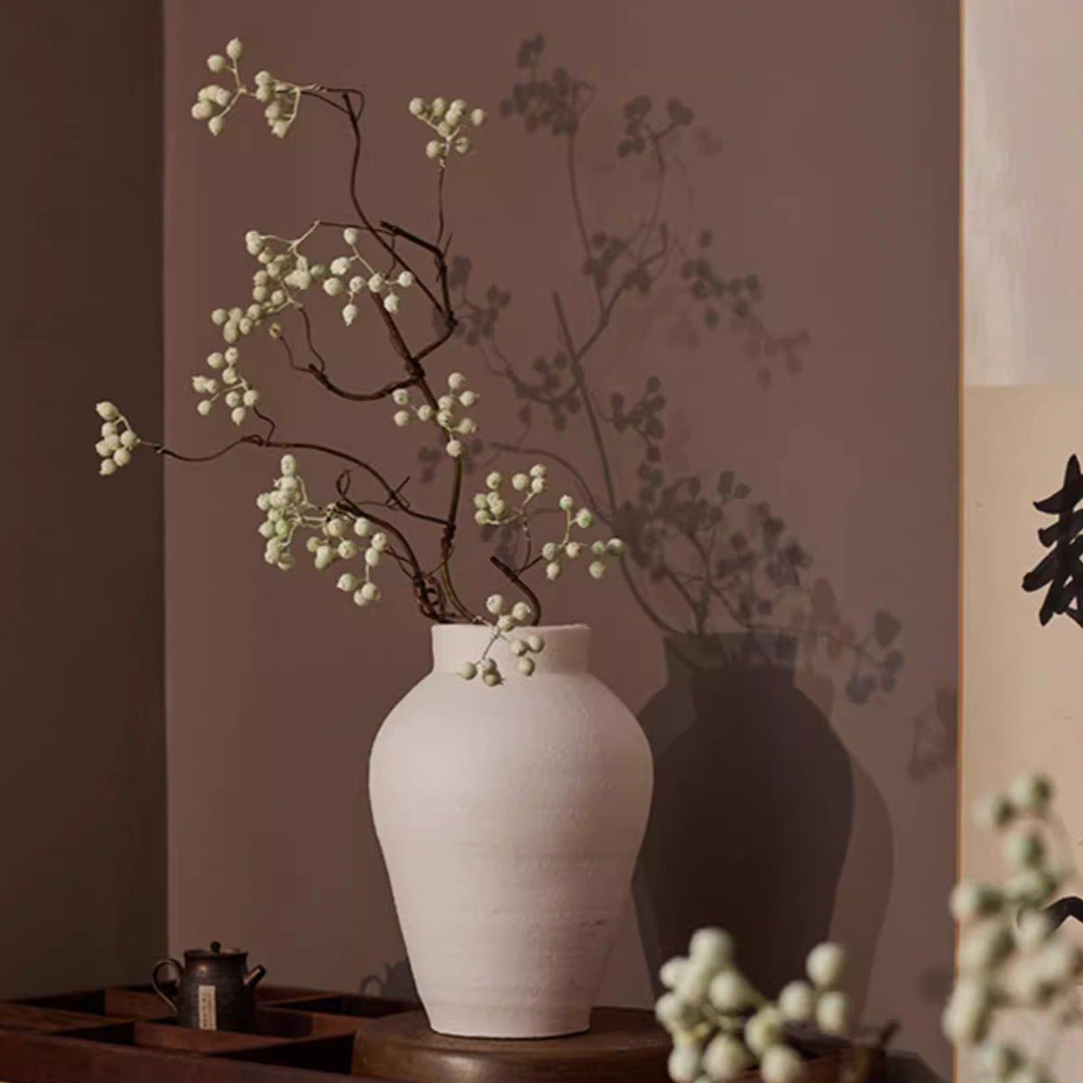 Zen Style Light Green Berry Stem 37.8in tall artificial flora in a white vase RusticReach on Tampa Home & Garden Store