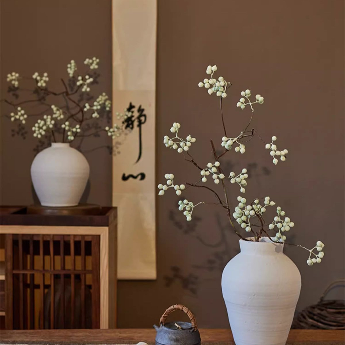 RusticReach Zen Style light green berry stem 37.8 inches tall artificial flora in a white vase on Tampa Home & Garden Store