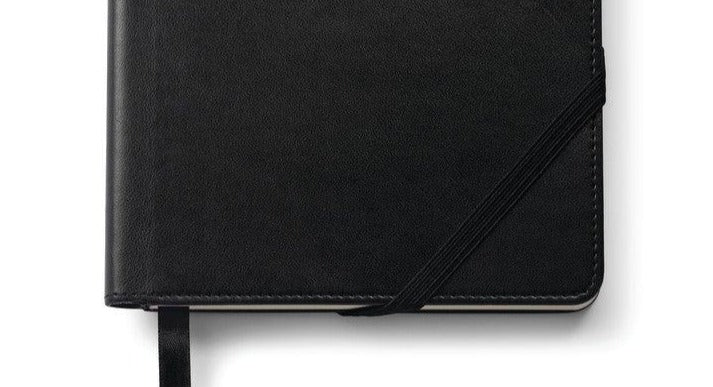 Medium Classic Journal by A.T. Cross, black leather cover with elastic strap and ribbon on Tampa Home & Garden Store