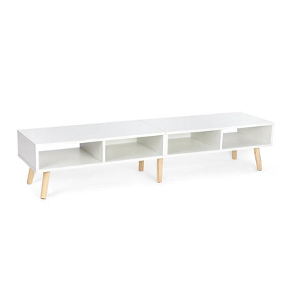 Modern Mid-Century Style TV Stand in White with Wood Legs for TVs up to 65-inch