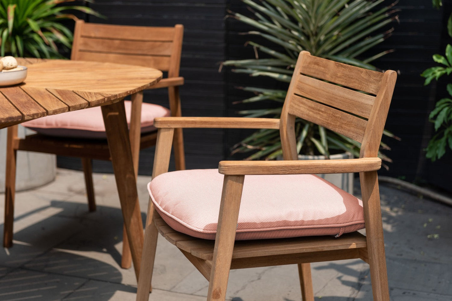 Jade teak stacking armchair with terracotta cushion, LifestyleGarden US outdoor chair on Tampa Home & Garden Store