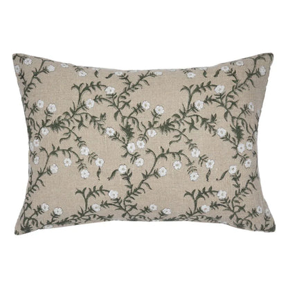 Jameera Linen Floral Throw Pillow Cover, Olive on Natural - Tampa Home & Garden Store