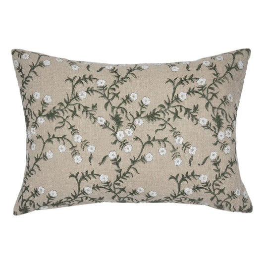 Jameera Linen Floral Throw Pillow Cover, Olive on Natural - Tampa Home & Garden Store