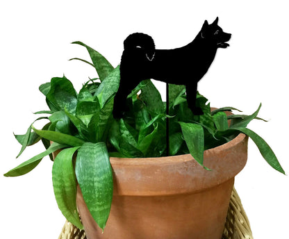 Japanese Akita Plant Stake black silhouette in clay pot with green leaves by Rustica Ornamentals on Tampa Home & Garden Store