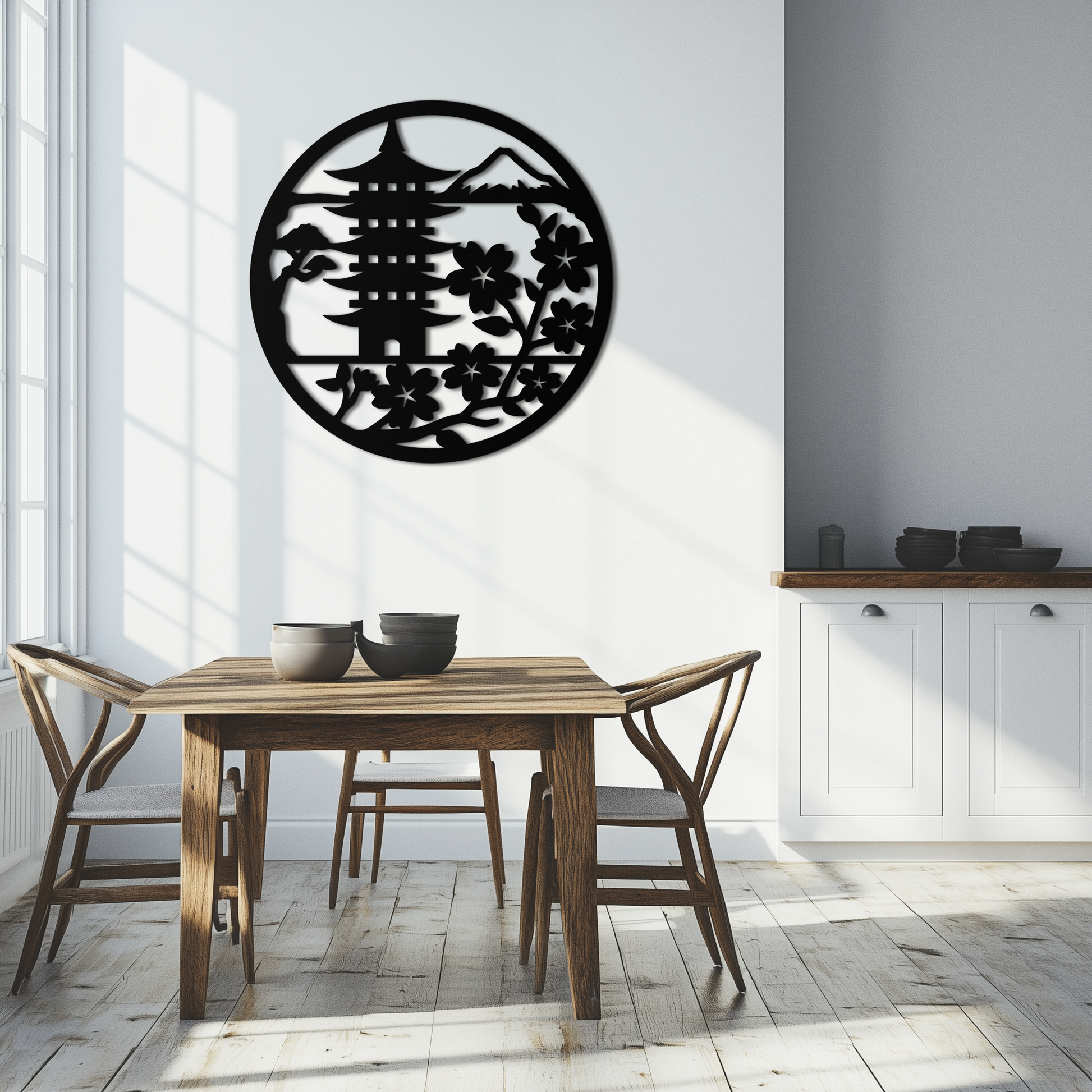 Japanese Pagoda and Sakura Flowers Metal Wall Art – Zen Garden Decor- KAF570 - Tampa Home & Garden Store