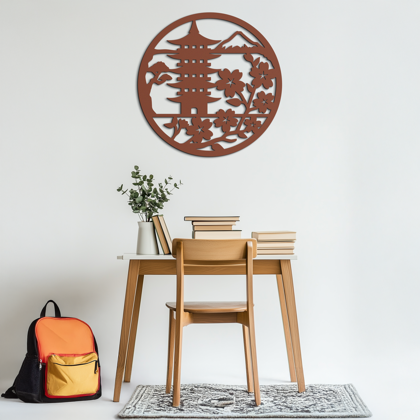 Japanese Pagoda and Sakura Flowers Metal Wall Art – Zen Garden Decor- KAF570 - Tampa Home & Garden Store