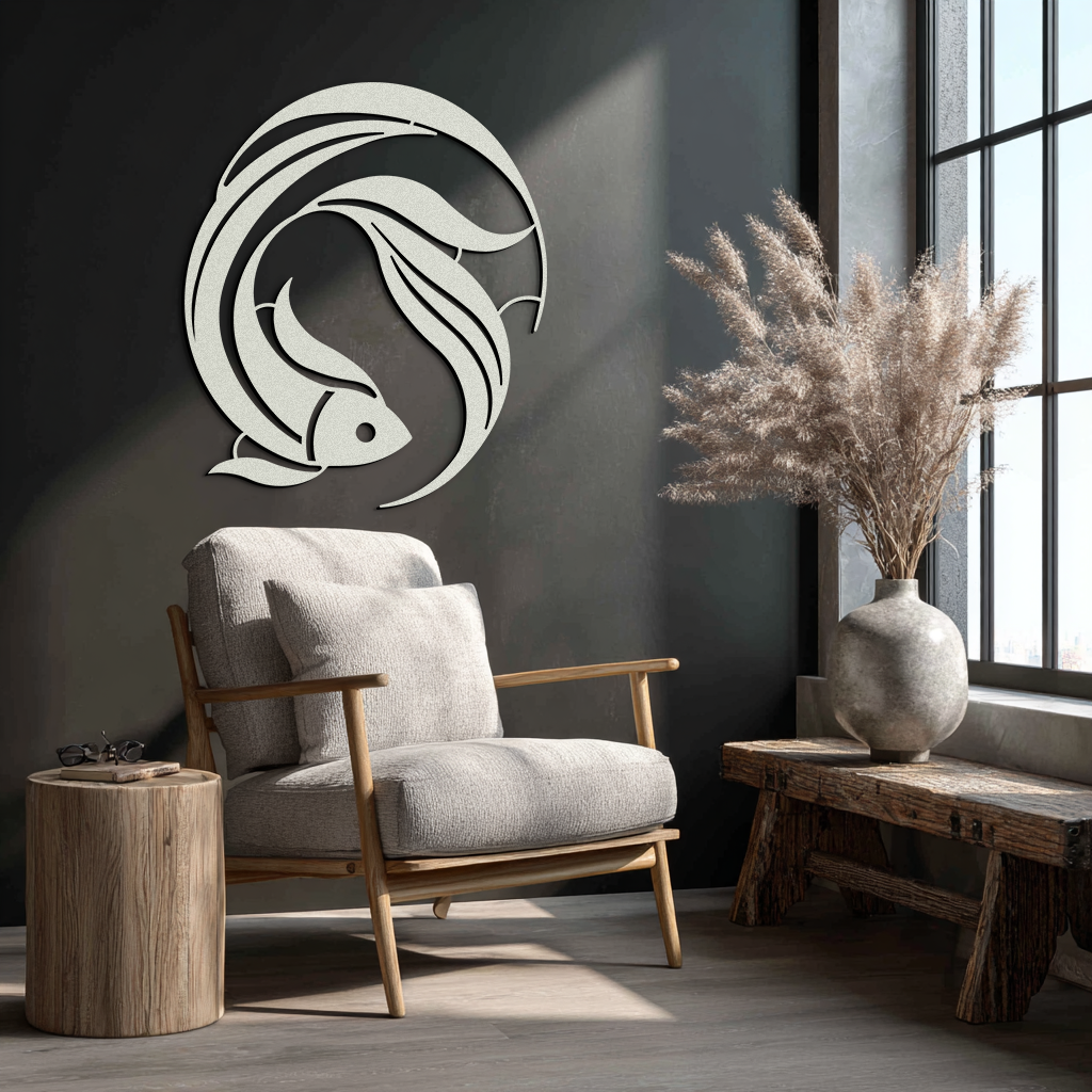 Japanese fish Metal Wall Art – Elegant Minimalist Ocean Decor- KAF379 - Tampa Home & Garden Store
