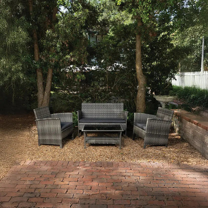 Jareth Wicker Patio Set gray wicker includes loveseat two armchairs and coffee table on Tampa Home & Garden Store