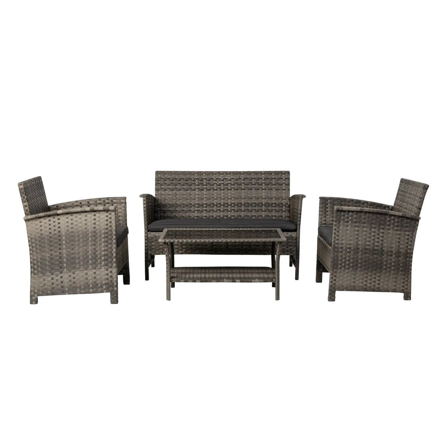 Jareth Wicker Patio Set brown outdoor furniture 5-piece with glass table Fire Sense on Tampa Home & Garden Store