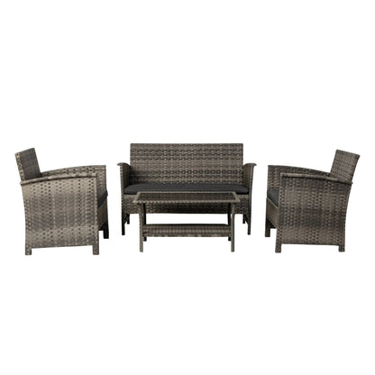 Jareth Wicker Patio Set brown outdoor furniture 5-piece with glass table Fire Sense on Tampa Home & Garden Store