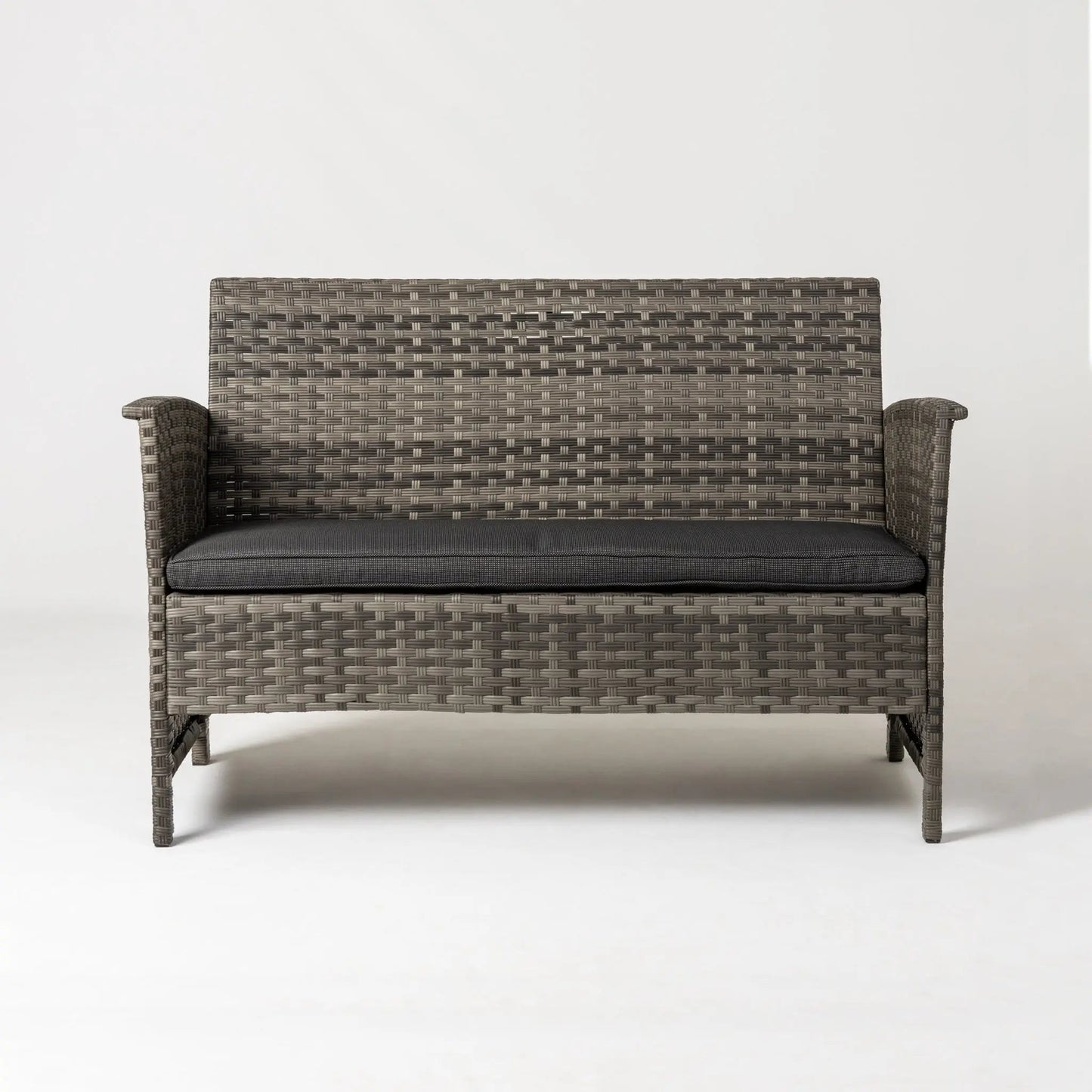 Jareth Wicker Patio Set brown wicker with charcoal cushions for outdoor seating on Tampa Home & Garden Store